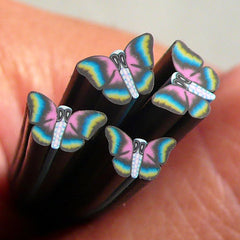 Polymer Clay Cane - Black and Purple Butterfly - for Miniature Food / Dessert / Cake / Ice Cream Sundae Decoration and Nail Art  CBT6