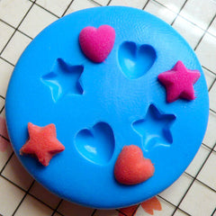 4 in 1 Tiny Heart and Star (6mm) Silicone Flexible Push Mold - Jewelry, Charms, Cupcake (Clay Fimo Resin Wax Epoxy Gum Paste Fondant) MD497