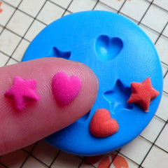 4 in 1 Tiny Heart and Star (6mm) Silicone Flexible Push Mold - Jewelry, Charms, Cupcake (Clay Fimo Resin Wax Epoxy Gum Paste Fondant) MD497