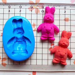 Bunny / Rabbit in Overall (30mm) Silicone Flexible Push Mold - Jewelry, Charms, Cupcake (Clay, Fimo, Resin, Wax, Gum Paste, Fondant) MD770