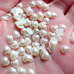 CREAM WHITE Heart Shaped Flat Back Faux Pearl Cabochons (around 60 pcs) (6mm) PES04