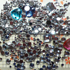 Rhinestones Mix (2mm 3mm 4mm 5mm 6mm 10mm) Clear Round and Heart Faceted Rhinestones Cabochons Mix (Over 1000 pcs) RHM009