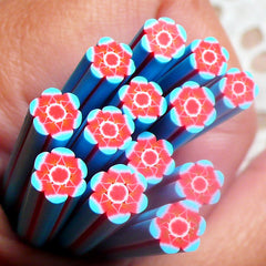 Polymer Clay Cane - Blue and Red Flower Cane-Nail Art Decoration Scrapbooking Flower Fimo Cane Miniature Faux Cupcake Topper  Jewelry CFW033
