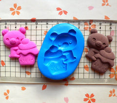 Flexible Silicone Mold Bear Mold w/ Cupcake 34mm Kawaii Cellphone Sweets Deco Cake Decoration Cupcake Topper Fondant Fimo Clay Resin MD665