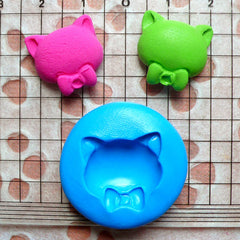 Cat Mold w/ Bow 17mm Flexible Silicone Mold Jewelry Fimo Polymer Clay Animal Cabochon Resin Mini Cupcake Topper Fondant Gum Paste Mold MD433