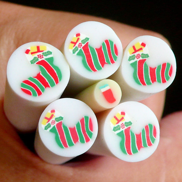 Red & Green Christmas Stocking Fimo Cane (LARGE/BIG) Polymer Clay Cane Nail Art Scrapbooking Decoration BC33