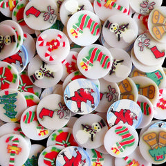 All About Christmas Polymer Clay Cane Slices Fimo Slices (BIG / LARGE) (90pcs Random) Santa Claus Tree Sock Giftbox Candy Stick Bell CMX033