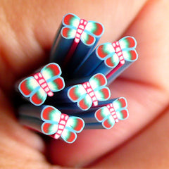 Kawaii Fimo Cane Blue and Red Butterfly Polymer Clay Cane Nail Art Deco Nail Decoration Scrapbooking CBT31