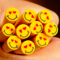 Yellow Smiley in Love Polymer Clay Cane Kawaii Fimo Cane Nail Art Nail Deco Nail Decoration Scrapbooking CE027