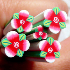 Red Flower Cane w/ Leaf Polymer Clay Cane Flower Fimo Cane (LARGE/BIG) Nail Art Nail Deco Scrapbooking BC45