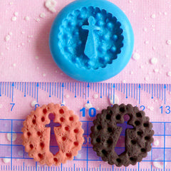 Round Biscuit with Cross Mold Cookie Flexible Silicone Mold 25mm Kawaii Sweets Fimo Polymer Clay Kitsch Jewelry Cabochon Charms Resin MD155