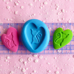 Heart Cat Cameo Mold 29mm Flexible Silicone Mold Scrapbooking Mold Polymer Clay Animal Charms Cabochon Resin Fondant Gum Paste Mold MD707