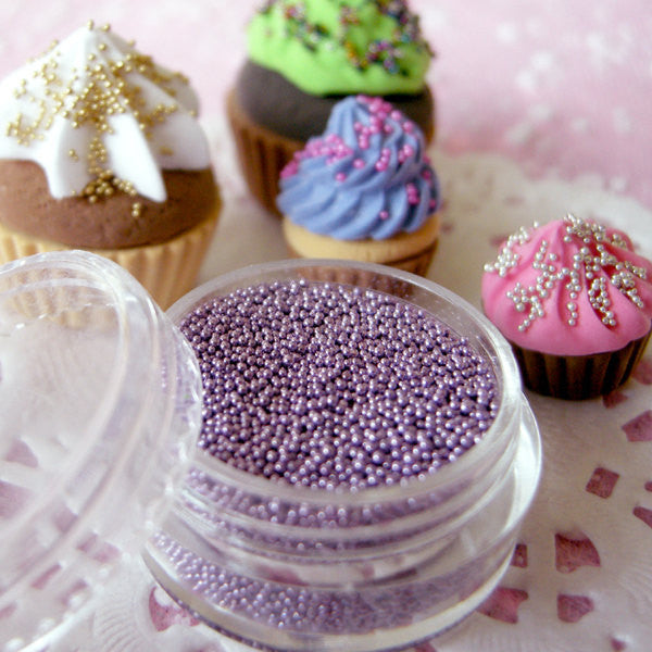 Miniature Cupcake Sprinkles Dollhouse Ice Cream Toppings Fake Balls Dragees Faux Sugar Pearls (Light Purple / 7g) Kawaii Sweets Craft SPK22