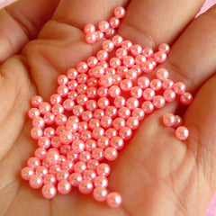 CLEARANCE 3mm Pink Round Faux Pearls (around 80pcs) (no hole) PES59