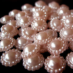 13mm Half Pearl Cabochons with Round Deco / Round Flat Back Faux Pearlized Cabochons / Flower Pearl (LIGHT PINK) (around 30 pcs) PES48