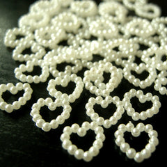 Faux Beaded Heart Pearl Cabochons / Pearlized Heart Ring Cabochon Cream White (11mm) (around 30 pcs) PES08