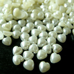 CREAM WHITE 4mm Heart Shaped Flat Back Faux Pearl Cabochons (around 150 pcs) PES01
