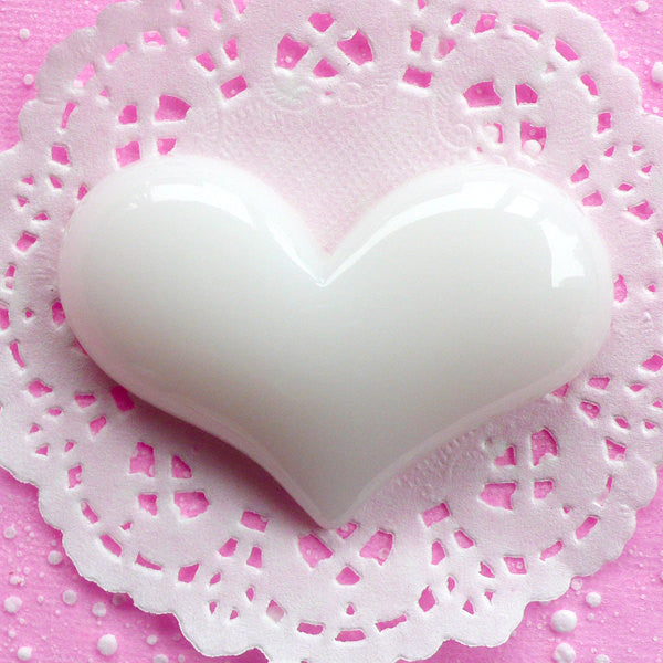 Heart Cabochon Jumbo Decoden Piece Big Kawaii Cabochon (65mm x 44mm / White / Flat Back) Giant Puffy Heart Applique Love Decoration CAB060