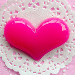 Large Cabochon Big Puffy Heart Cabochon (65mm x 44mm / Dark Pink / Flatback) Phone Deco Love Embellishment Wedding Party Decoration CAB059