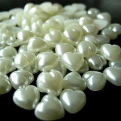 9mm Puffy Heart Pearl Flat Back / Pearlized Heart Faux Pearl Cabochons (CREAM WHITE) (around 30 pcs) PES05
