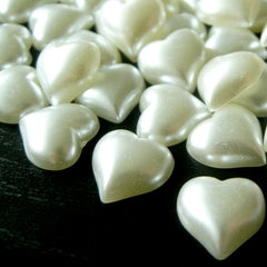 10mm Puffy Heart Pearl Flat Back / Pearlized Heart Faux Pearl Cabochons (CREAM WHITE) (around 25 pcs) PES06
