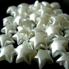 11mm Puffy Star Pearl / Pearlized Star Flat Back Faux Pearl Cabochons in WHITE (Around 30 pcs) PES33