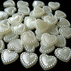 Pearlized Heart Pearl Cabochon / Flat Back Deco Heart Faux Pearl in CREAM WHITE (around 30 pcs) (11mm) PES07