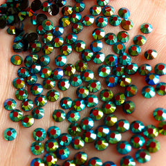 3mm Round Resin Rhinestones | AB Jelly Candy Color Rhinestones in 14 Faceted Cut (AB Metallic Green Blue / Around 1000 pcs)