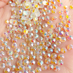 3mm Round Resin Rhinestones | AB Jelly Candy Color Rhinestones in 14 Faceted Cut (AB Cream White / Around 1000 pcs)