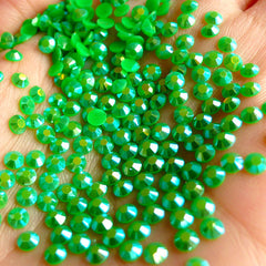 3mm Round Resin Rhinestones | AB Jelly Candy Color Rhinestones in 14 Faceted Cut (AB Green / Around 1000 pcs)