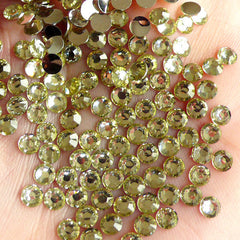 4mm Round Rhinestones | 14 Faceted Cut Resin Rhinestones (Light Olive Green / Around 1000 pcs)