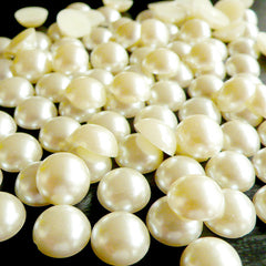 CLEARANCE 10mm CREAM WHITE Half Pearl Cabochons / Round Flat Back Faux Pearlized Cabochons (around 40 pcs) PEC10