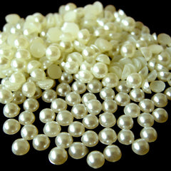 CLEARANCE 4mm CREAM WHITE Round Flat Back Faux Pearlized Cabochons / Half Pearl Cabochons (around 200-250 pcs) PEC4