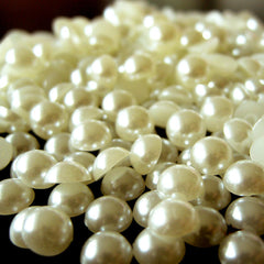 CLEARANCE 7mm Half Pearl Cabochons / Round Flat Back Faux Pearlized Cabochons (CREAM WHITE) (around 80 pcs) PEC7