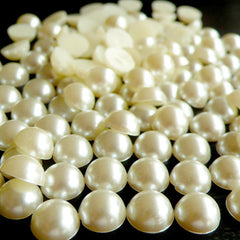 CLEARANCE 8mm CREAM WHITE Half Pearl Cabochons / Round Flat Back Faux Pearlized Cabochons (around 60 pcs) PEC8