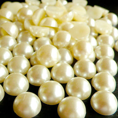 CLEARANCE 11mm CREAM WHITE Half Pearl Cabochons / Round Flat Back Faux Pearlized Cabochons (around 35 pcs) PEC11