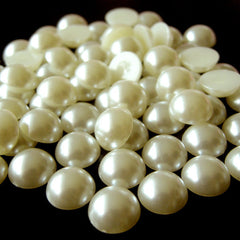 CLEARANCE 12mm Half Pearl Cabochons / Round Flat Back Faux Pearlized Cabochons (CREAM WHITE) (around 30 pcs) PEC12