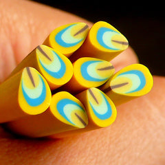 Yellow Petal Polymer Clay Cane Peacock Feather Fimo Cane Fake Miniature Sweets Food Decoration Nail Art Nail Deco Scrapbooking CP10