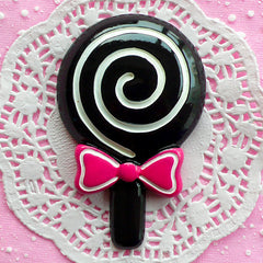 Big Lollipop Cabochon Kawaii Candy Cabochon (60mm x 92mm / Black) Decoden Phone Case Sweets Deco Gothic Lolita Decora Embellishment FCAB039