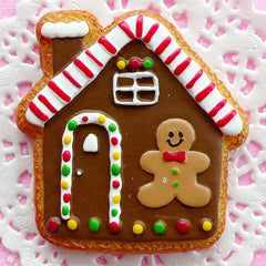 Big Christmas Cabochon Gingerbread Man House Cabochon Kawaii Sugar Cookie Cabochon (56mm x 59mm / Flatback) Christmas Embellishment FCAB034