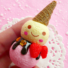 Kawaii Snowman with Ice Cream Cone Cabochon (30mm x 60mm) Christmas Decoration Fake Food Craft Faux Sweets Jewelry DIY Embellishment CAB077