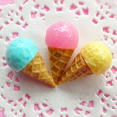 3D Ice Cream Cabochon (3pcs / 18mm x 33mm / Pink, Blue & Yellow) Kawaii Sweets Deco Miniature Icecream Japanese Decoden Doll Food FCAB017