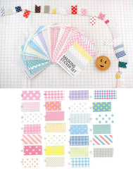 Masking Sticker Set (27 Sheets) Pastel Style (Polka Dot, Checker, Stripes, etc) - Scrapbooking Packaging Gift Wrap Wedding Party Deco S019
