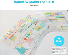 Kawaii Diary Deco Sticker Set Rainbow Market (6 Sheets / Transparent) Polka Dot Stripes Scrapbooking Packaging Party Deco Collage S007