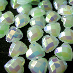 AB Bubblegum Pearlized Heart Cabochons / AB Heart Pearl in 8mm (Light Green) (80 pcs) PES12