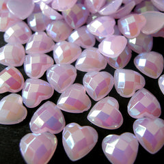 AB Heart Pearl / AB Bubblegum Pearlized Heart Cabochons in 8mm (Light Purple) (80 pcs) PES13
