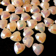 CLEARANCE AB Bubblegum Pearlized Heart Cabochons / AB Heart Pearl in 8mm (Light Orange) (80 pcs) PES16