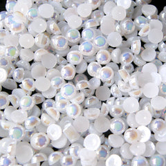 CLEARANCE 3mm AB WHITE Half Pearl Cabochons / Round Flat Back Faux Pearlized Cabochons (around 250-300 pcs) PEAB-W3