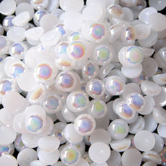 CLEARANCE 5mm AB WHITE Half Pearl Cabochons / Round Flat Back Faux Pearlized Cabochons (around 150 pcs) PEAB-W5