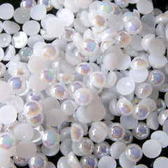 CLEARANCE 4mm AB WHITE Half Pearl Cabochons / Round Flat Back Faux Pearlized Cabochons (around 200-250 pcs) PEAB-W4